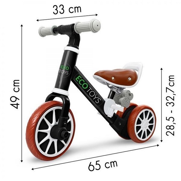 Ecotoys Bicicleta copii cu pedale detasabile LC-V1307 negru scaun ajustabil de la 29-33 cm roti din spuma EVA de la 2 ani pana la 20 kg