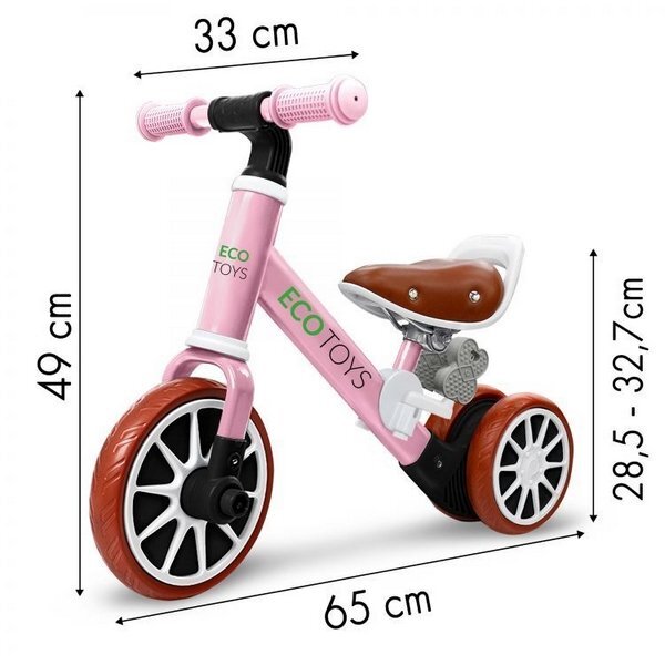 Ecotoys Bicicleta copii cu pedale detasabile LC-V1307 roz scaun ajustabil de la 29-33 cm roti din spuma EVA de la 2 ani pana la 20 kg