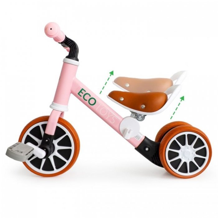 Ecotoys Bicicleta copii cu pedale detasabile LC-V1307 roz scaun ajustabil de la 29-33 cm roti din spuma EVA de la 2 ani pana la 20 kg