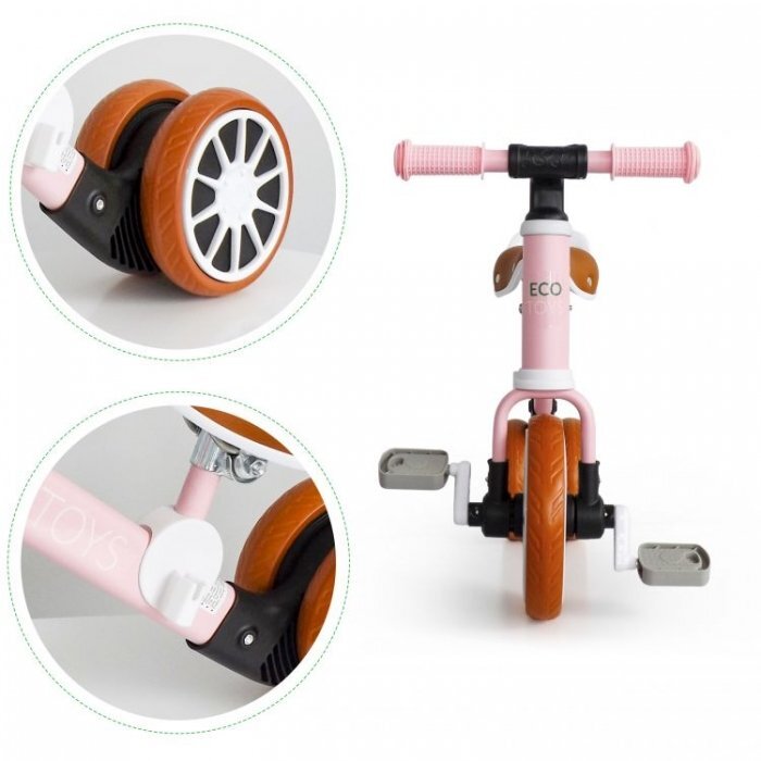Ecotoys Bicicleta copii cu pedale detasabile LC-V1307 roz scaun ajustabil de la 29-33 cm roti din spuma EVA de la 2 ani pana la 20 kg