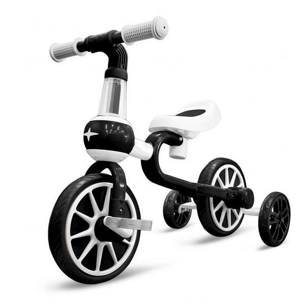 Ecotoys Bicicleta copii cu roti ajutatoare LC-V1311 alb cu negru de la 2 ani pana la 20 kg inaltime ajustabila sa 33-36cm poate fi folosita in 4 configuratii