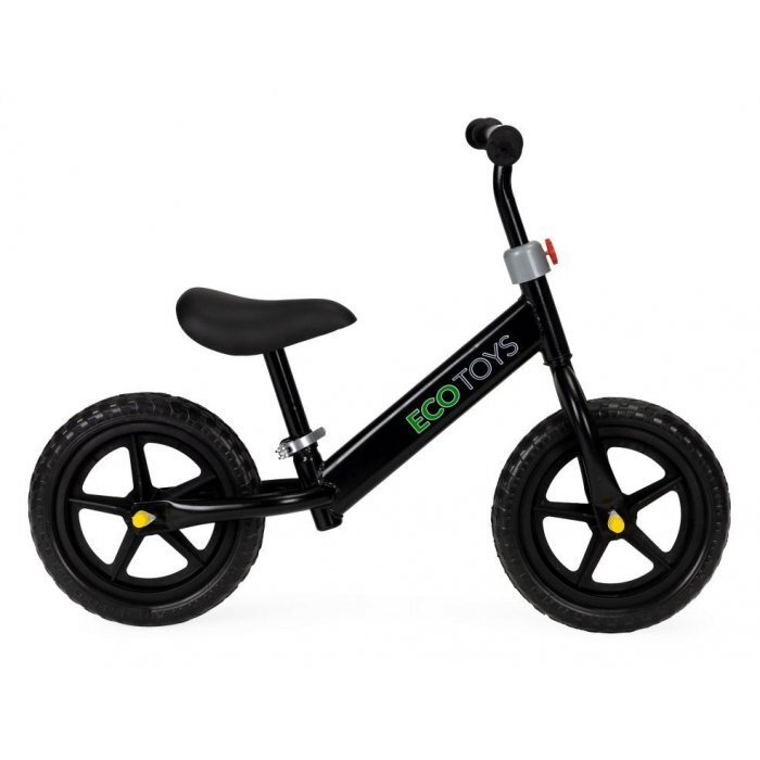 Ecotoys Bicicleta copii fara pedale JM 763 Negru cu roti din spuma eva scaun reglabil pe inaltime 28-38 cm de la sol la sa de la 3 ani