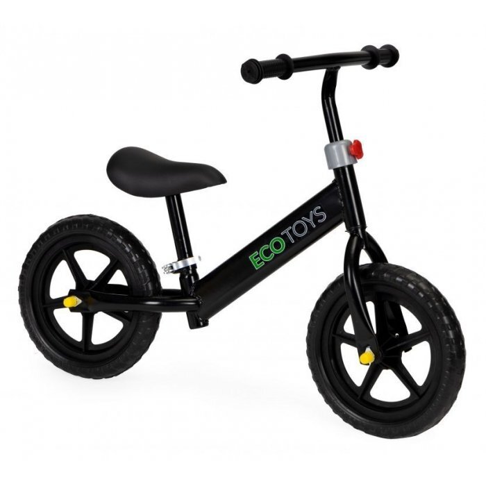 Ecotoys Bicicleta copii fara pedale JM 763 Negru cu roti din spuma eva scaun reglabil pe inaltime 28-38 cm de la sol la sa de la 3 ani