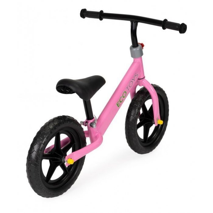 Ecotoys Bicicleta copii fara pedale JM 763 Roz cu roti din spuma eva scaun reglabil pe inaltime 28-38 cm de la sol la sa de la 3 ani