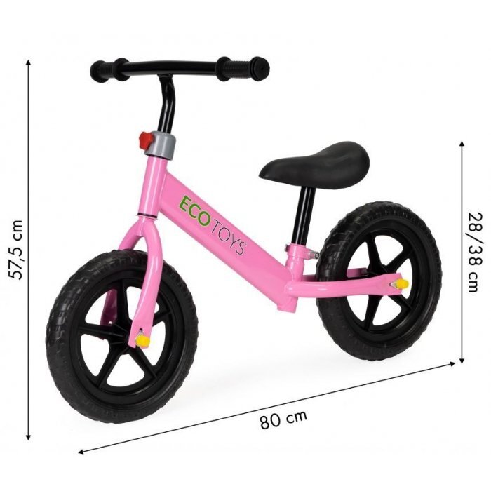 Ecotoys Bicicleta copii fara pedale JM 763 Roz cu roti din spuma eva scaun reglabil pe inaltime 28-38 cm de la sol la sa de la 3 ani