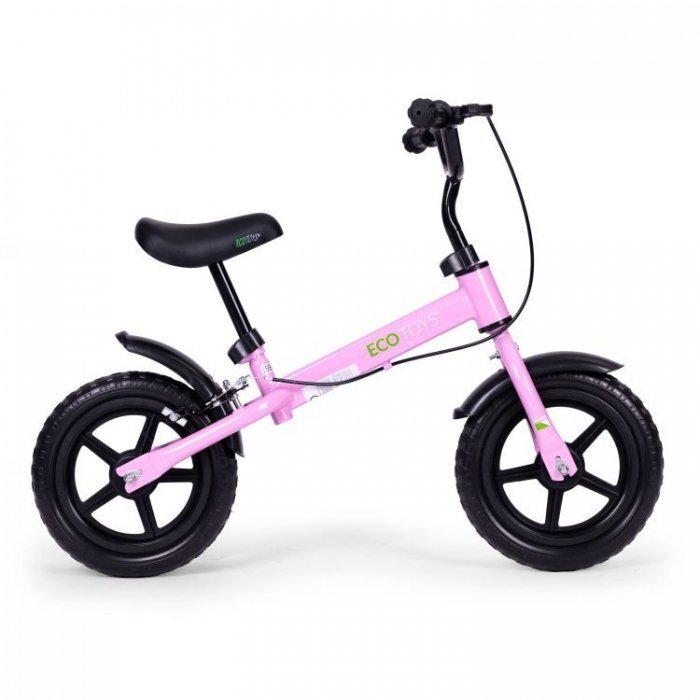 Ecotoys Bicicleta fara pedale cu frana de mana si roti din spuma Eva roz