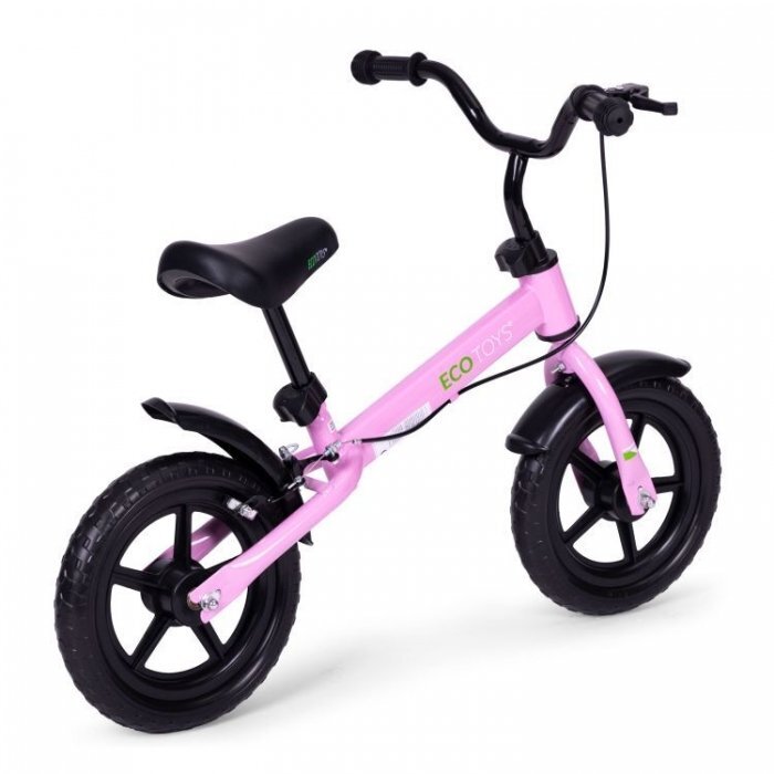 Ecotoys Bicicleta fara pedale cu frana de mana si roti din spuma Eva roz