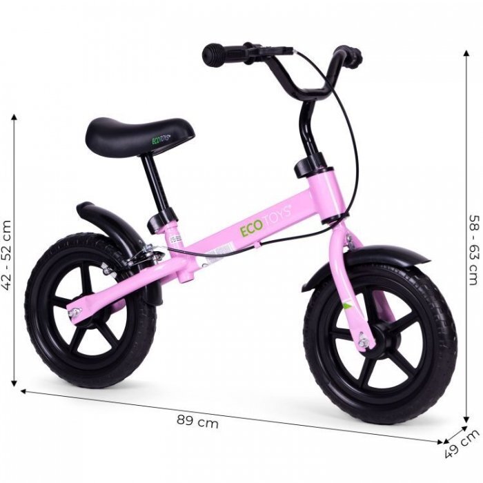 Ecotoys Bicicleta fara pedale cu frana de mana si roti din spuma Eva roz
