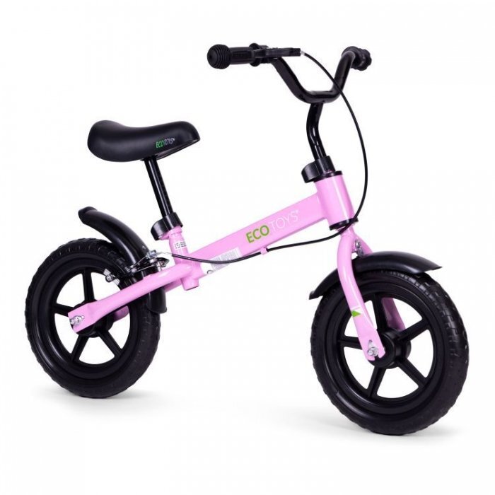 Ecotoys Bicicleta fara pedale cu frana de mana si roti din spuma Eva roz
