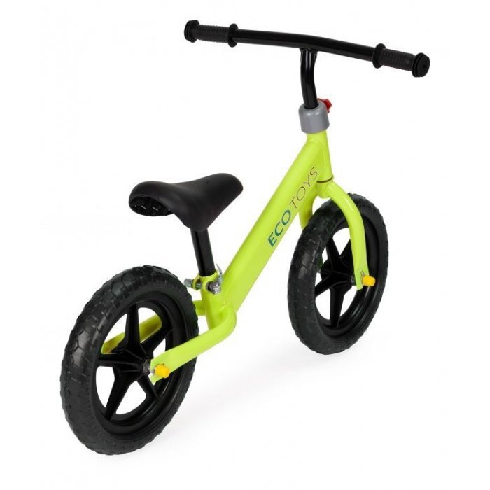 Ecotoys Bicicleta fara pedale JM 763 Verde cu roti din spuma eva scaun reglabil pe inaltime 28-38 cm de la sol la sa recomandata copiilor incepand cu varsta de 3 ani