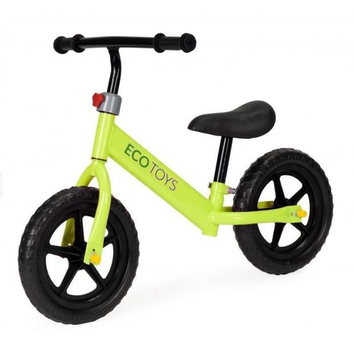Ecotoys Bicicleta fara pedale JM 763 Verde cu roti din spuma eva scaun reglabil pe inaltime 28-38 cm de la sol la sa recomandata copiilor incepand cu varsta de 3 ani