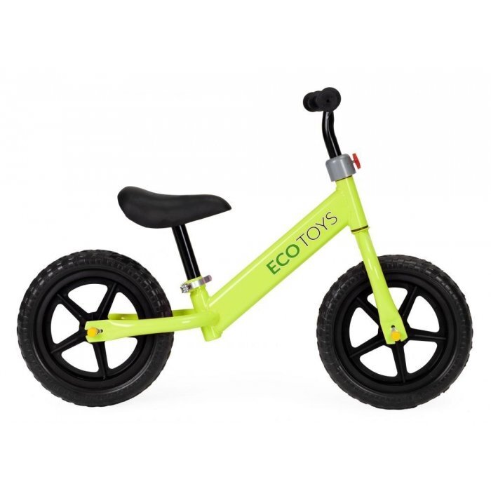 Ecotoys Bicicleta fara pedale JM 763 Verde cu roti din spuma eva scaun reglabil pe inaltime 28-38 cm de la sol la sa recomandata copiilor incepand cu varsta de 3 ani