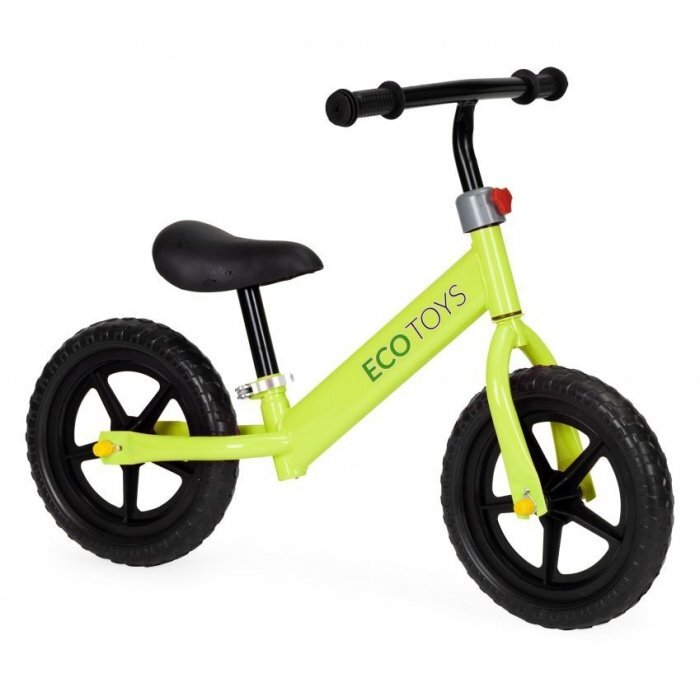 Ecotoys Bicicleta fara pedale JM 763 Verde cu roti din spuma eva scaun reglabil pe inaltime 28-38 cm de la sol la sa recomandata copiilor incepand cu varsta de 3 ani