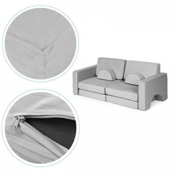 Ecotoys Canapea extensibila modulara pentru copii cu 2 locuri formata din 10 piese gri