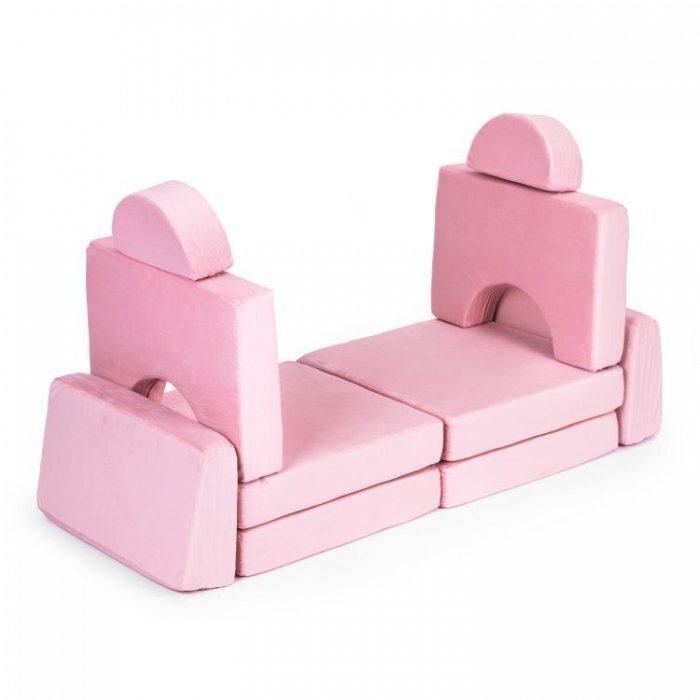 Ecotoys Canapea extensibila modulara pentru copii cu 2 locuri formata din 10 piese roz