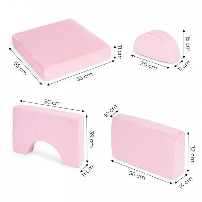 Ecotoys Canapea extensibila modulara pentru copii cu 2 locuri formata din 10 piese roz