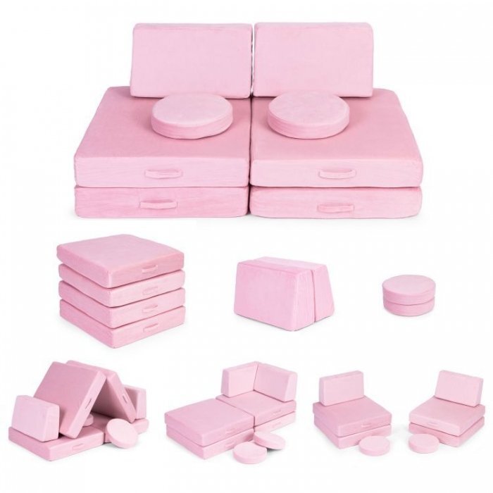 Ecotoys Canapea extensibila modulara pentru copii cu 2 locuri formata din 8 piese TMSRT-14 roz