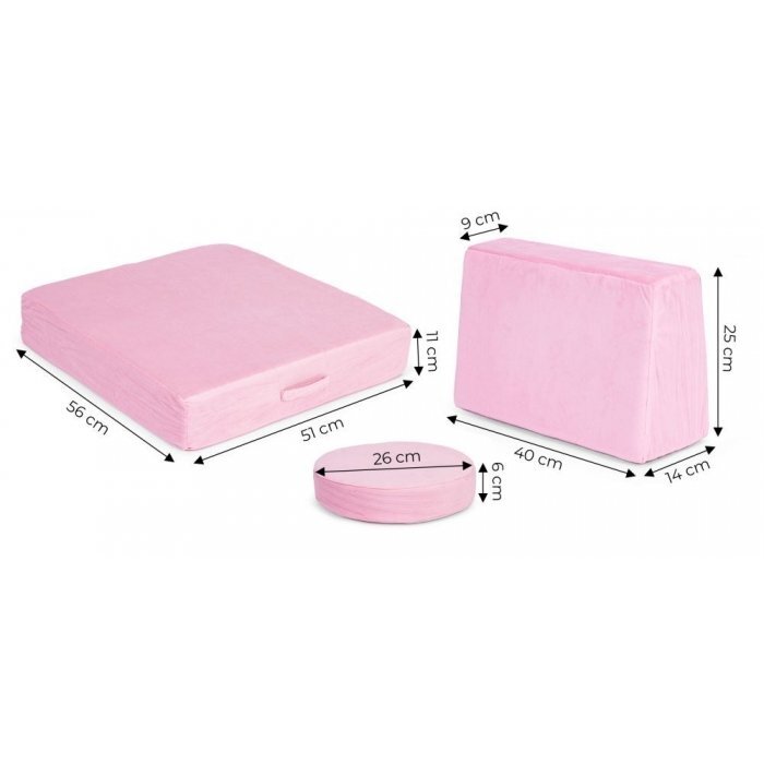 Ecotoys Canapea extensibila modulara pentru copii cu 2 locuri formata din 8 piese TMSRT-14 roz
