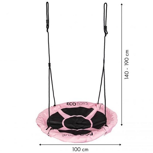 Ecotoys Leagan pentru copii BOC100 cuib de barza cadru din otel galvanizat roz cu negru