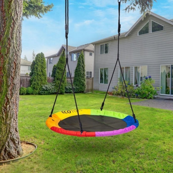 Ecotoys Leagan pentru copii cuib de barza cu cadru din otel galvanizat multicolor