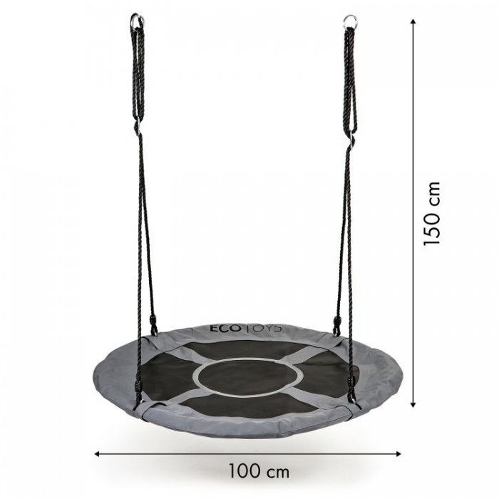 Ecotoys Leagan pentru copii rotund tip cuib de barza suspendat 100 cm MIR6001 gri