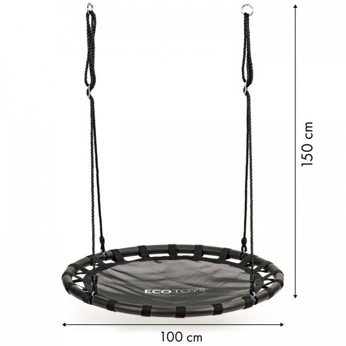 Ecotoys Leagan pentru copii rotund tip cuib de barza suspendat 100 cm MIR6300 negru