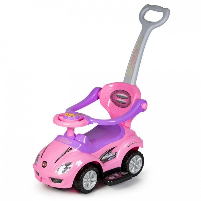 Ecotoys Masinuta copii de impins 382 roz 3 in 1 cu maner si bara de protectie detasabile suport pentru picioare spatiu depozitare sub scaun pentru copii intre 1 si 3 ani