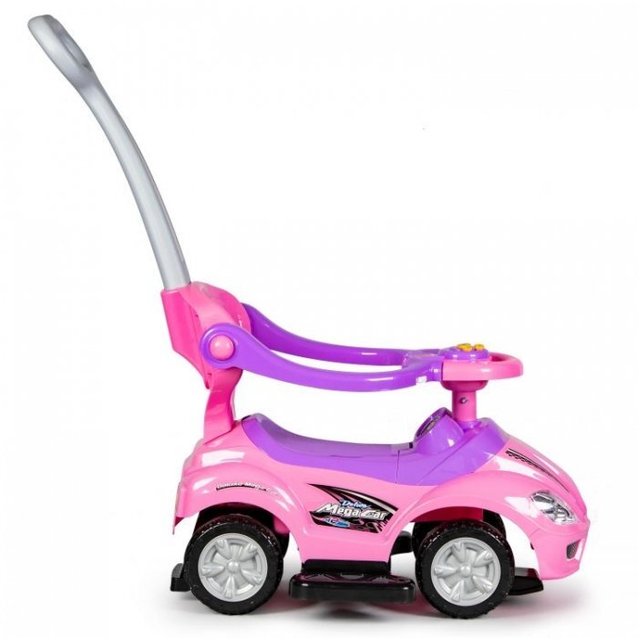 Ecotoys Masinuta copii de impins 382 roz 3 in 1 cu maner si bara de protectie detasabile suport pentru picioare spatiu depozitare sub scaun pentru copii intre 1 si 3 ani