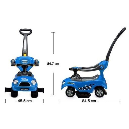 Ecotoys Masinuta copii de impins Mini Cooper 321 albastru cu maner de impins detasabil suport pentru picioare bara de protectie panou muzical recomandata copiilor cu varsta cuprinsa intre 1 si 3 ani