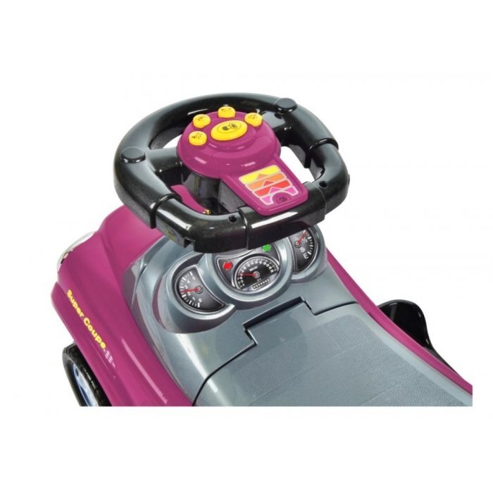 Ecotoys Masinuta de impins Mini Cooper 321 roz cu maner de impins detasabil suport pentru picioare bara de protectie panou muzical recomandata copiilor cu varsta cuprinsa intre 1 si 3 ani