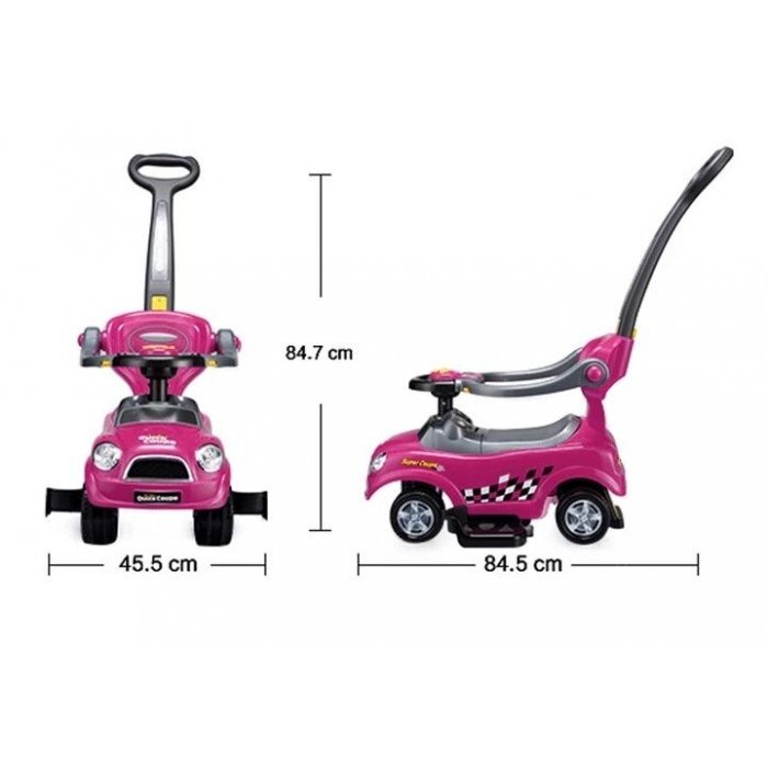Ecotoys Masinuta de impins Mini Cooper 321 roz cu maner de impins detasabil suport pentru picioare bara de protectie panou muzical recomandata copiilor cu varsta cuprinsa intre 1 si 3 ani