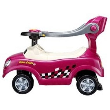 Ecotoys Masinuta de impins Mini Cooper 321 roz cu maner de impins detasabil suport pentru picioare bara de protectie panou muzical recomandata copiilor cu varsta cuprinsa intre 1 si 3 ani