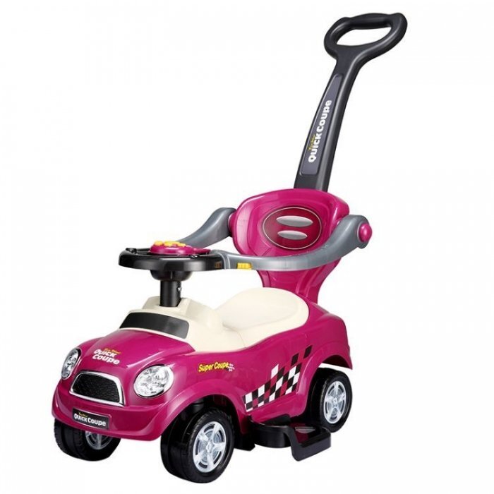 Ecotoys Masinuta de impins Mini Cooper 321 roz cu maner de impins detasabil suport pentru picioare bara de protectie panou muzical recomandata copiilor cu varsta cuprinsa intre 1 si 3 ani