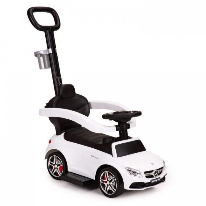 Ecotoys Masinuta pentru copii de impins Mercedes 639 Alb cu maner pentru a putea fi controlata si impinsa de catre parinte bara de protectie detasabila suport pentru picioare volan cu sunete