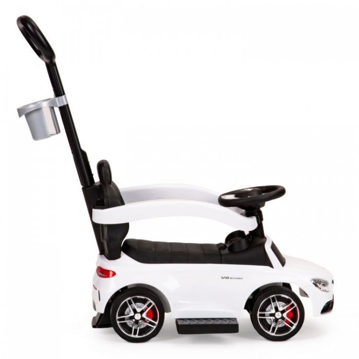 Ecotoys Masinuta pentru copii de impins Mercedes 639 Alb cu maner pentru a putea fi controlata si impinsa de catre parinte bara de protectie detasabila suport pentru picioare volan cu sunete