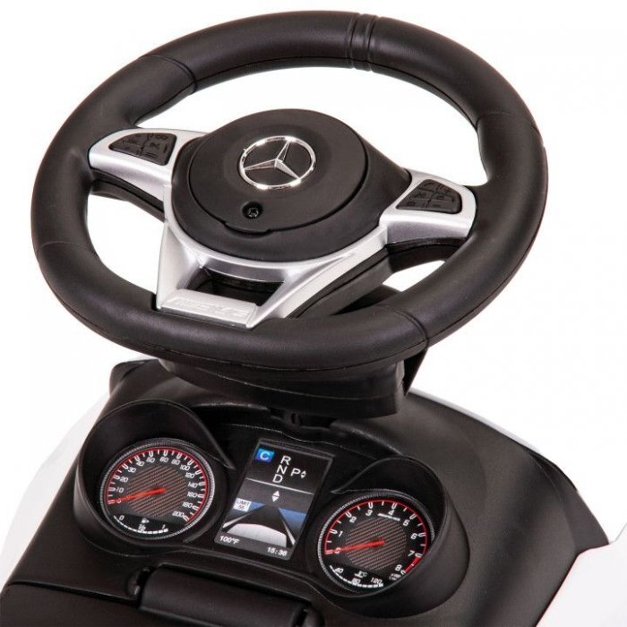 Ecotoys Masinuta pentru copii de impins Mercedes 639 Alb cu maner pentru a putea fi controlata si impinsa de catre parinte bara de protectie detasabila suport pentru picioare volan cu sunete