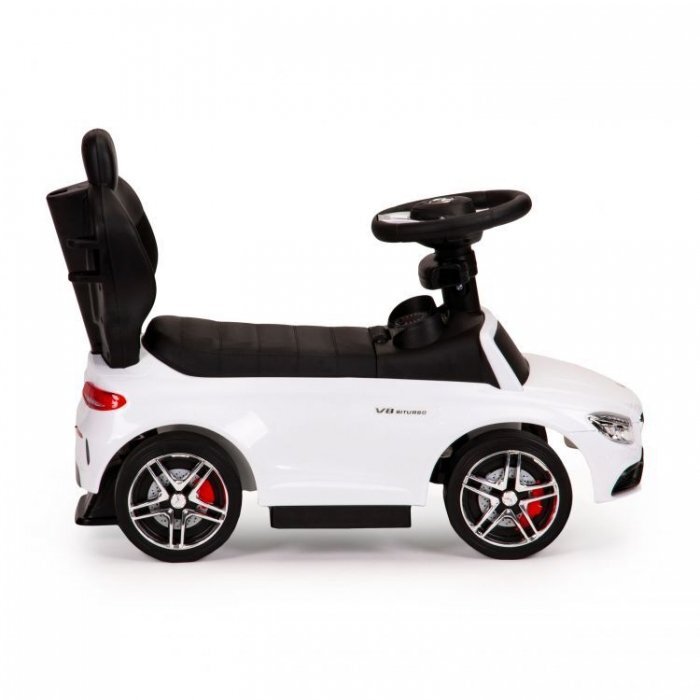 Ecotoys Masinuta pentru copii de impins Mercedes 639 Alb cu maner pentru a putea fi controlata si impinsa de catre parinte bara de protectie detasabila suport pentru picioare volan cu sunete