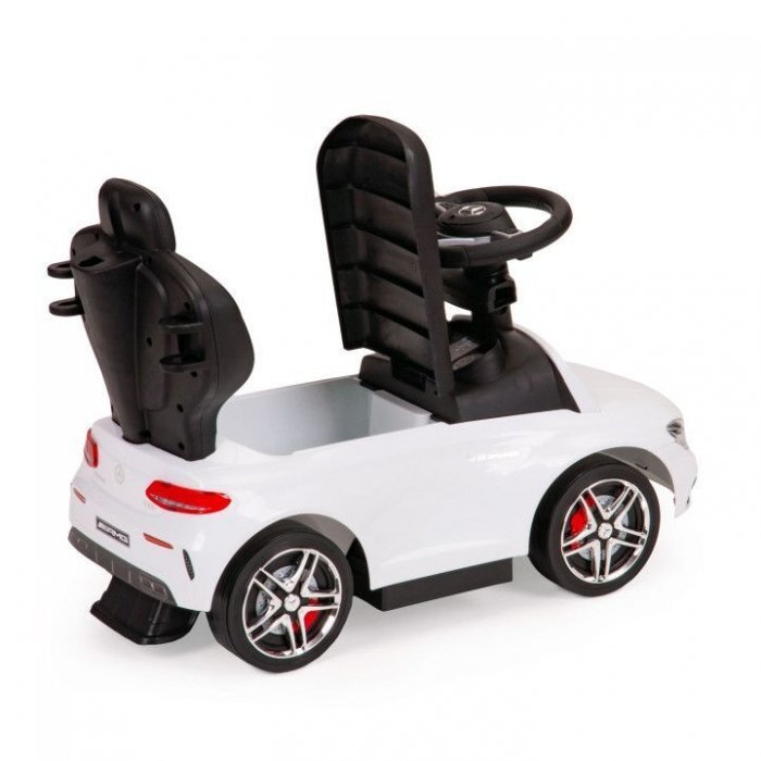 Ecotoys Masinuta pentru copii de impins Mercedes 639 Alb cu maner pentru a putea fi controlata si impinsa de catre parinte bara de protectie detasabila suport pentru picioare volan cu sunete