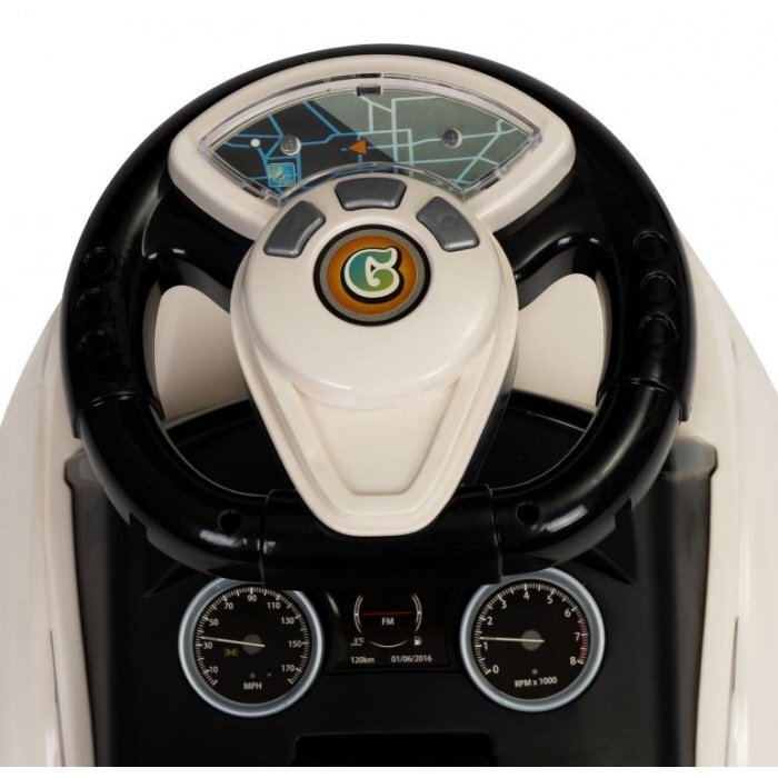 Ecotoys Masinuta pentru copii fara pedale 613W alb spatar cu functie de impingere spatiu pentru depozitarea jucariilor volan cu melodii si claxon potrivita copiilor de la 1 an
