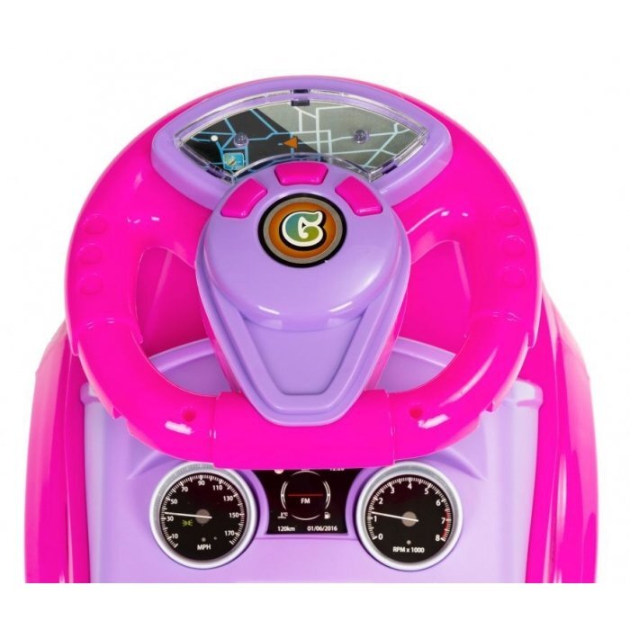 Ecotoys Masinuta pentru copii fara pedale 613W roz spatar cu functie de impingere spatiu pentru depozitarea jucariilor volan cu melodii si claxon potrivita copiilor de la 1 an