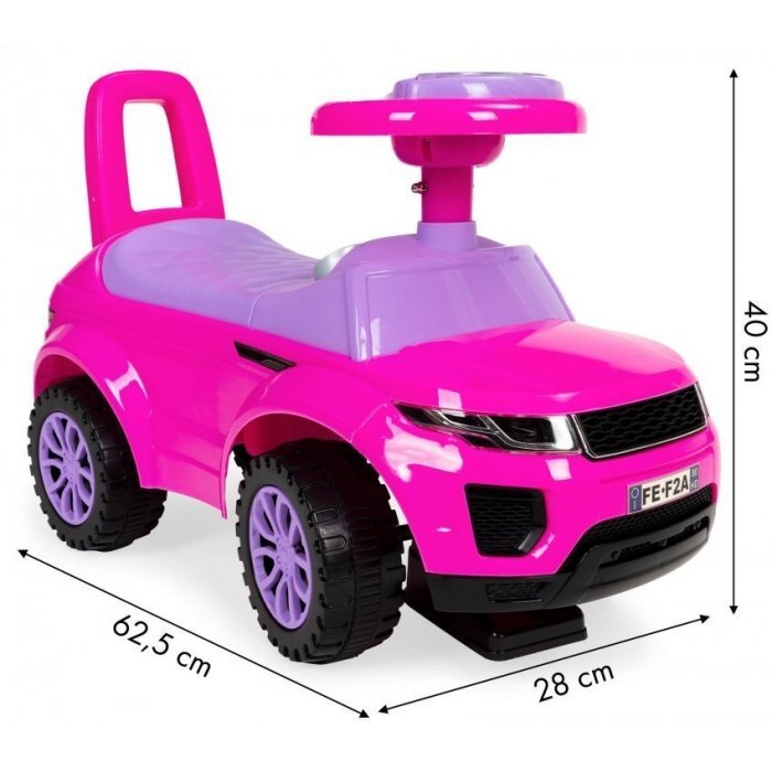 Ecotoys Masinuta pentru copii fara pedale 613W roz spatar cu functie de impingere spatiu pentru depozitarea jucariilor volan cu melodii si claxon potrivita copiilor de la 1 an