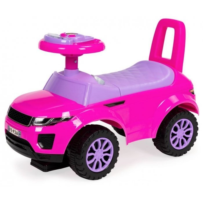Ecotoys Masinuta pentru copii fara pedale 613W roz spatar cu functie de impingere spatiu pentru depozitarea jucariilor volan cu melodii si claxon potrivita copiilor de la 1 an