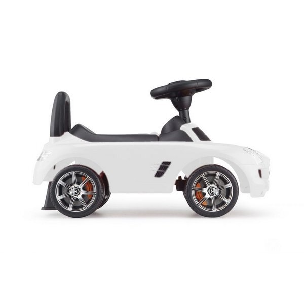 Ecotoys Masinuta pentru copii fara pedale Mercedes Benz SLS AMG alb dotata cu volan interactiv cu melodii si claxon spatiu depozitare sub scaun greutate maxima admisa 23kg