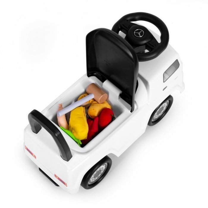 Ecotoys Masinuta pentru copii fara pedale Mercedes Camion alb de la 2 ani pana la greutatea maxim admisa de 23 kg protectie anti-rasturnare spatiu de depozitare sub scaun spatar cu posibilitatea de impingere
