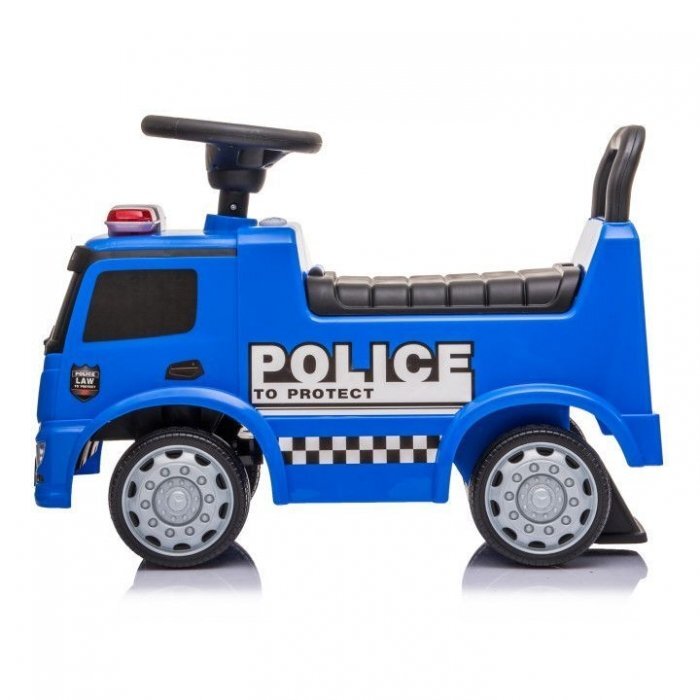 Ecotoys Masinuta pentru copii fara pedale Mercedes Politie Albastru cu led protectie anti-rasturnare compartiment de depozitare greutate maxim admisa 25 kg recomandata copiilor de la 1 an