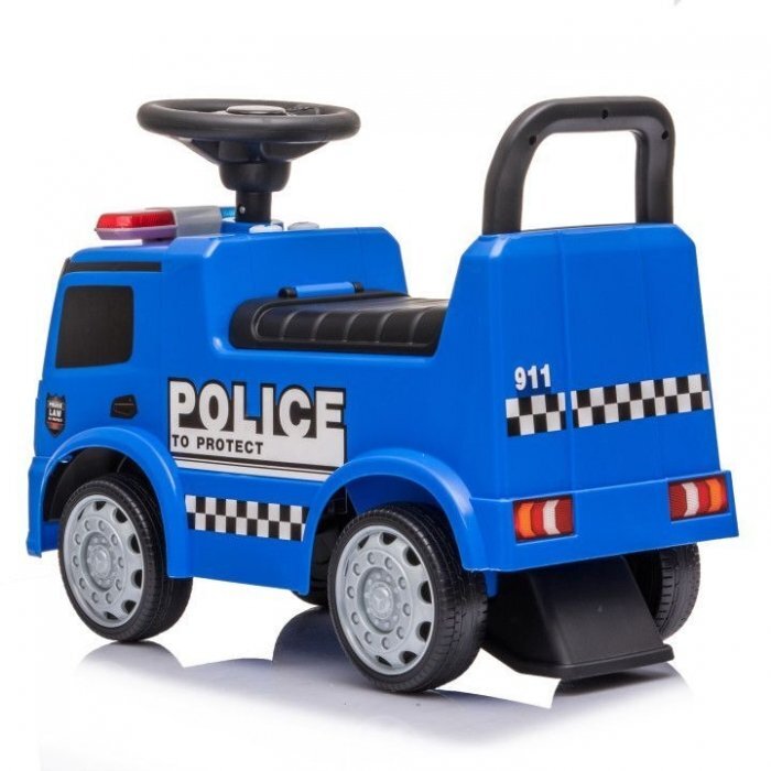 Ecotoys Masinuta pentru copii fara pedale Mercedes Politie Albastru cu led protectie anti-rasturnare compartiment de depozitare greutate maxim admisa 25 kg recomandata copiilor de la 1 an