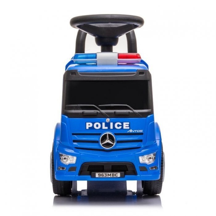 Ecotoys Masinuta pentru copii fara pedale Mercedes Politie Albastru cu led protectie anti-rasturnare compartiment de depozitare greutate maxim admisa 25 kg recomandata copiilor de la 1 an