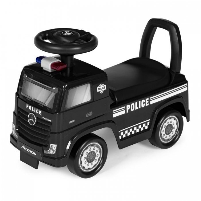 Ecotoys Masinuta pentru copii fara pedale Mercedes Politie negru de la 2 ani pana la greutatea maxim admisa de 23 kg protectie anti-rasturnare spatiu de depozitare sub scaun
