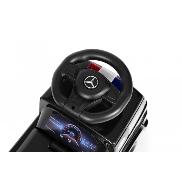 Ecotoys Masinuta pentru copii fara pedale Mercedes Politie negru de la 2 ani pana la greutatea maxim admisa de 23 kg protectie anti-rasturnare spatiu de depozitare sub scaun