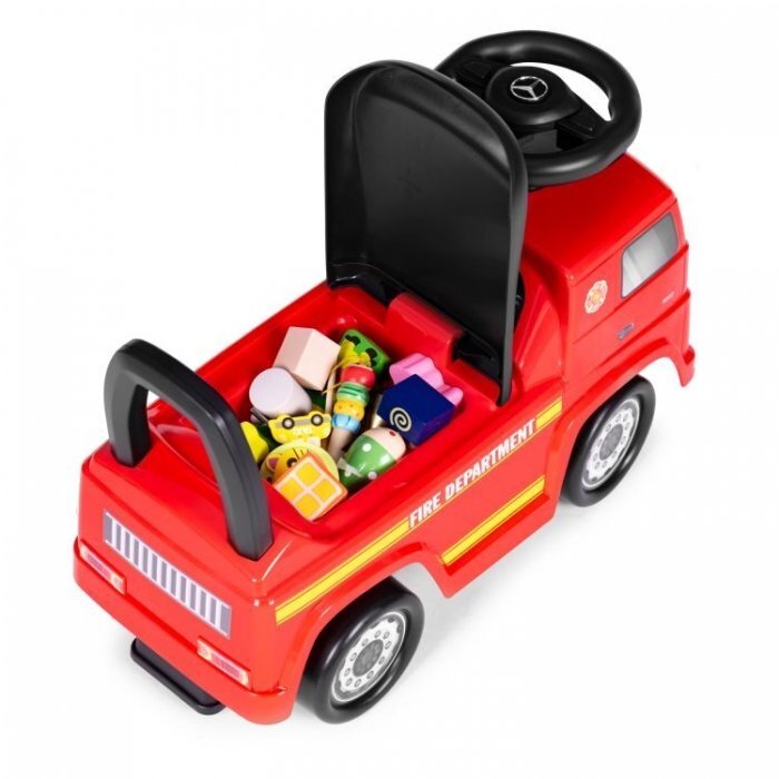 Ecotoys Masinuta pentru copii fara pedale Mercedes Pompieri rosu de la 2 ani spatar cu posibilitatea de impingere compartiment de depozitare sub scaun greutate maxima admisa 23 kg